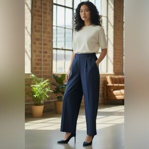 NWT - DKNY Women's Wide Leg Navy Blue Pant/Slacks - Size 4